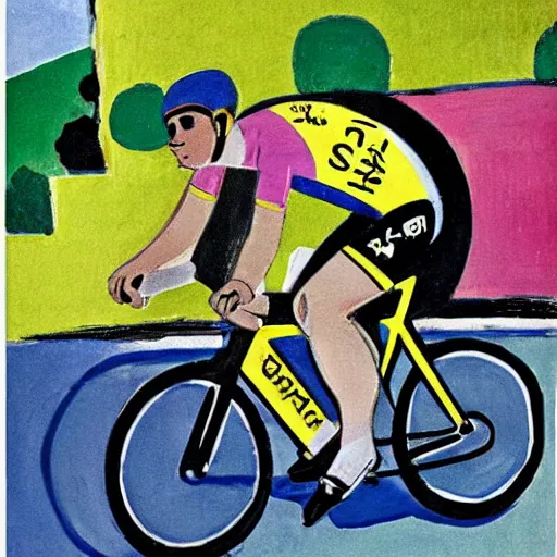 Prompt: jonas vingegaard on his bike in tour de france art by matisse.
