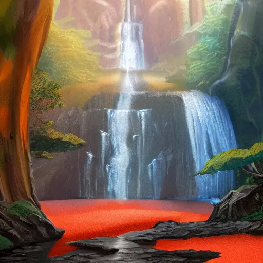 Prompt: a waterfall of orange soda, artstation, concept art, matte painting