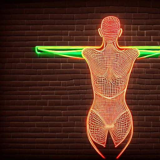 Image similar to 3 d neon art of a womens body, highly detailed