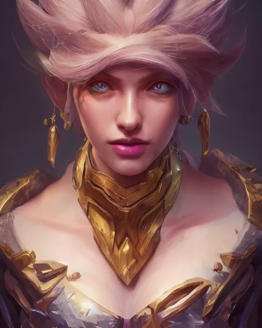 Image similar to league of legends portrait, au naturel, hyper detailed, digital art, trending in artstation, cinematic lighting, studio quality, smooth render, unreal engine 5 rendered, octane rendered, art style by klimt and nixeu and ian sprigger and wlop and krenz cushart.