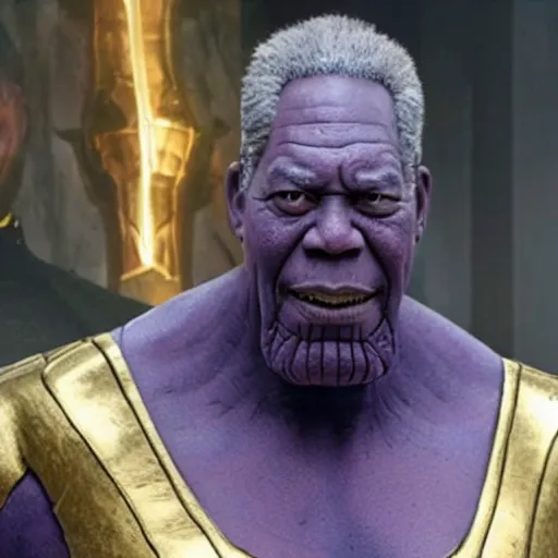 Image similar to morgan freeman as thanos in avengers