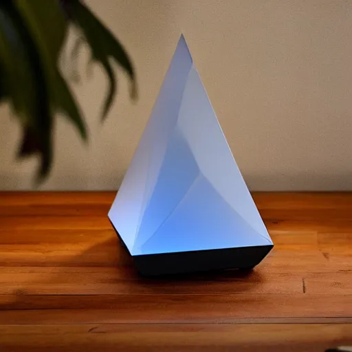 Prompt: pyramid shape bluetooth speaker, industrial design, studio lighting