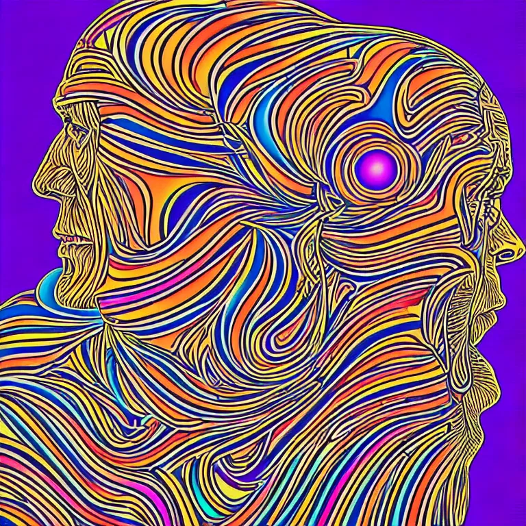 Image similar to rapping into microphone, epic angle, profile view, psychedelic hip hop, illustrated by Alex Grey