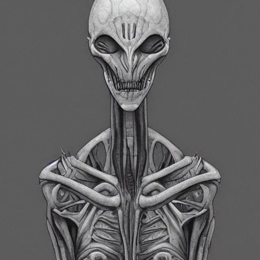 Prompt: alien grey, tall, very thin, terrifying, grimdark, photorealistic