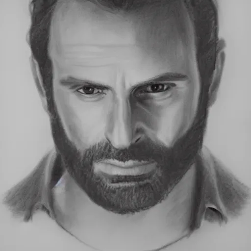 Image similar to Rick Grimes, charcoal drawing