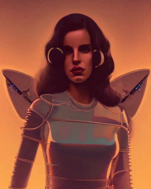 Image similar to portrait of lana del rey as a cyborg. intricate abstract. intricate artwork, by tooth wu, wlop, beeple, dan mumford. concept art, octane render, trending on artstation, greg rutkowski very coherent symmetrical artwork. cinematic, key art, hyper realism, high detail, octane render, 8 k, iridescent accents