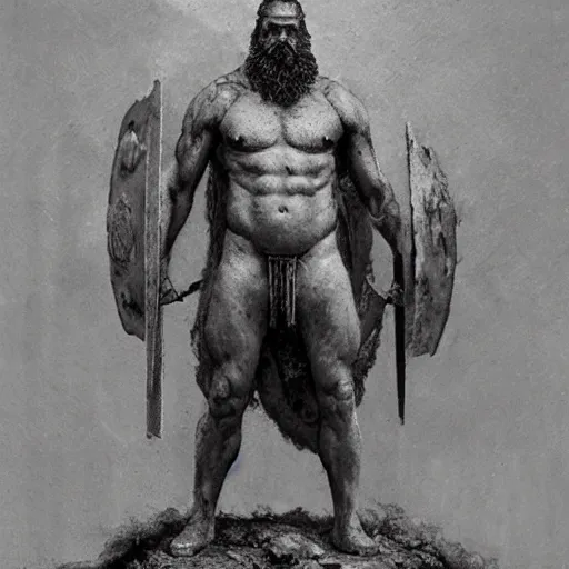 Image similar to zeus in thunder armor concept, bearded, muscular, beksinski