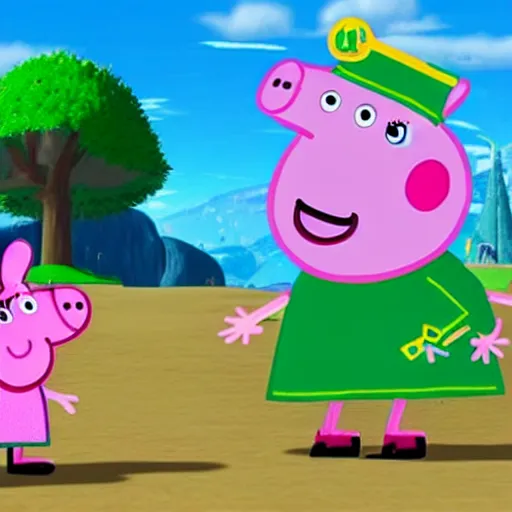 Prompt: Peppa Pig in The Legend of Zelda Breath of the Wild