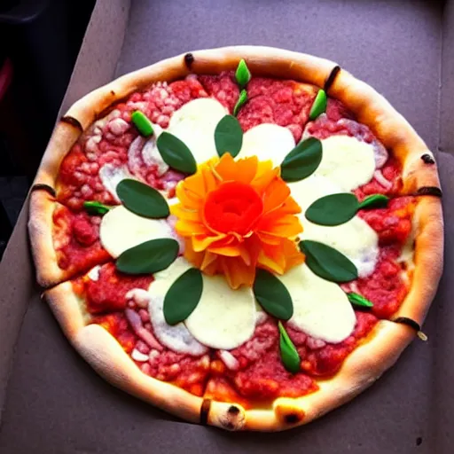 Image similar to flower made of pizza