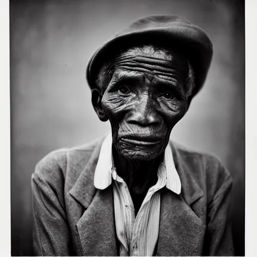 Image similar to black and white photo, portrait of 100 year old congo mineworker by richard avedon, realistic, Leica, medium format, cinematic lighting, parallax, high resolution,