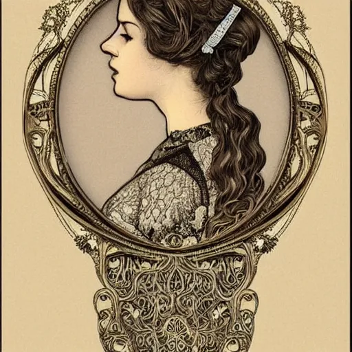 Prompt: beatifull frontal portrait of a woman, intricate, elegant, highly detailed, ornate, elegant , luxury, illustration, art nouveau style