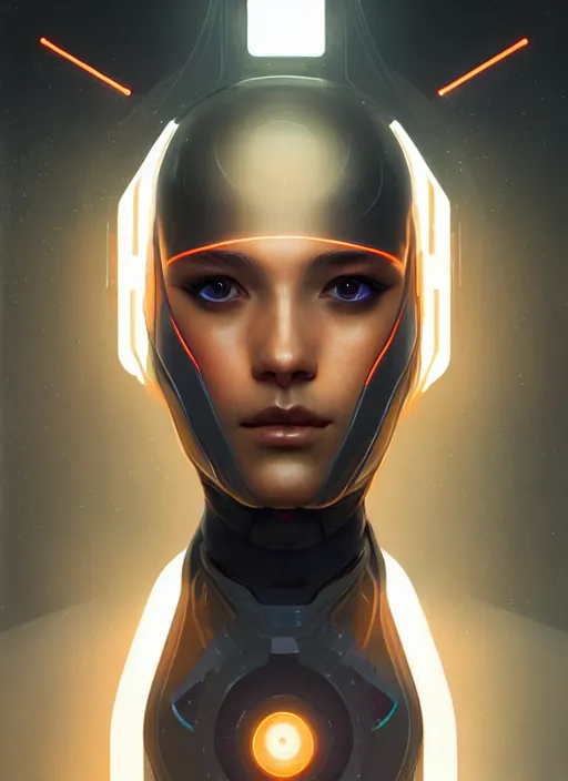 Image similar to symmetry portrait of a female future soldier, sci - fi, tech wear, glowing lights intricate, elegant, highly detailed, digital painting, artstation, concept art, smooth, sharp focus, illustration, art by artgerm and greg rutkowski and alphonse mucha