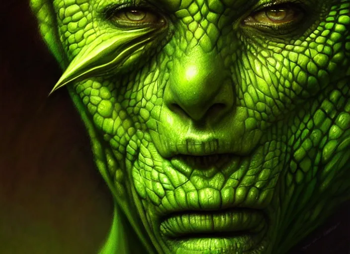 Prompt: alex jones reptile eyes, green skin. intricate, elegant, highly detailed, centered, digital painting, artstation, concept art, smooth, sharp focus, illustration, artgerm, tomasz alen kopera, peter mohrbacher, donato giancola, joseph christian leyendecker, wlop, frank frazetta