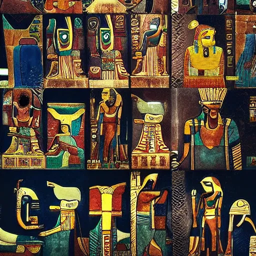 Image similar to egyptian gods playing on their iphones, smooth, sharp focus