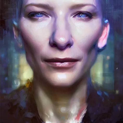 Prompt: cate blanchett, hyperrealistic portrait, bladerunner street, art of elysium by jeremy mann and alphonse mucha, fantasy art, photo realistic, dynamic lighting, artstation, poster, volumetric lighting, very detailed face, 4 k, award winning