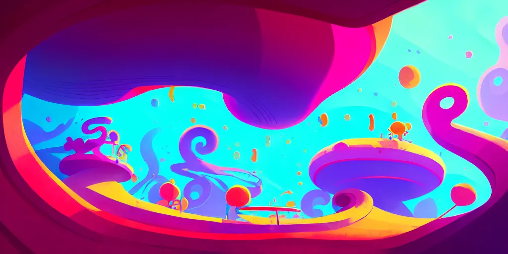 Image similar to spiral lines, minimalistic, extreme wide angle, curved perspective, digital art, chubby cotton candy, subsurface scattering, indoor casino, by anton fadeev, lorax movie, underwater smoke, artstation