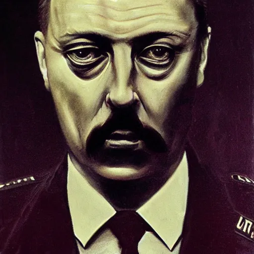 Image similar to Portrait of Igor Ivanovich Strelkov while he is calling for war total mobilization, photo-realistic, color image, 2K, highly detailed, bodyhorror by H.R.Giger