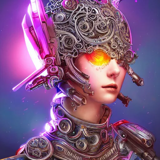Prompt: colorful female divine mech paladin gun dream machina westworld studio portrait absurdly beautiful, elegant, young sexy elegant woman, super fine surreal detailed face illustration by kim jung gi, iraq nadar, intricate lines, sharp focus, vibrant colors, matte, octopath traveler, final fantasy, unreal engine highly rendered, global illumination, radiant light, intricate environments
