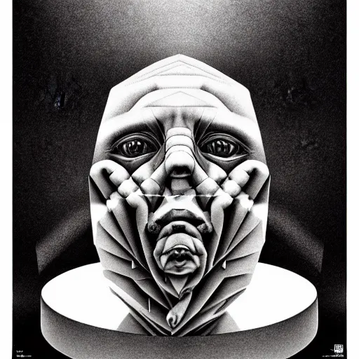 Image similar to airbrush and mono print polish poster conceptual figurative post - morden monumental portrait made by escher and giger, highly conceptual figurative art, intricate detailed illustration, illustration sharp geometrical detail, vector sharp graphic, controversial poster art, polish poster art