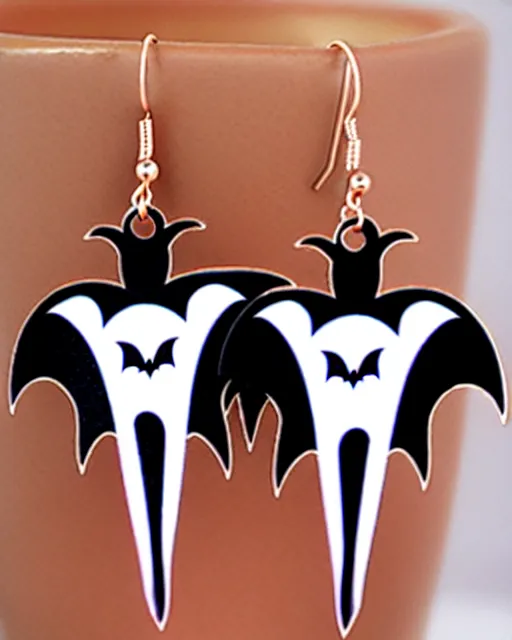 Image similar to spooky cartoon bat, 2 d lasercut earrings,