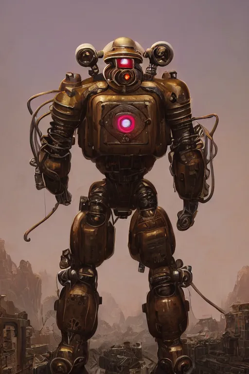 Image similar to hardmesh retro futurist steampunk spider fallout 7 6 power armor, hyper realistic, art cover, official fanart behance hd artstation by jesper ejsing, by rhads, makoto shinkai, final fantasy, unreal engine highly rendered, global illumination, radiant light, intricate environment radiating a glowing aura global illumination ray tracing hdr