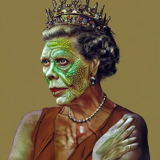 Image similar to picture of half human half lizard queen Elizabeth