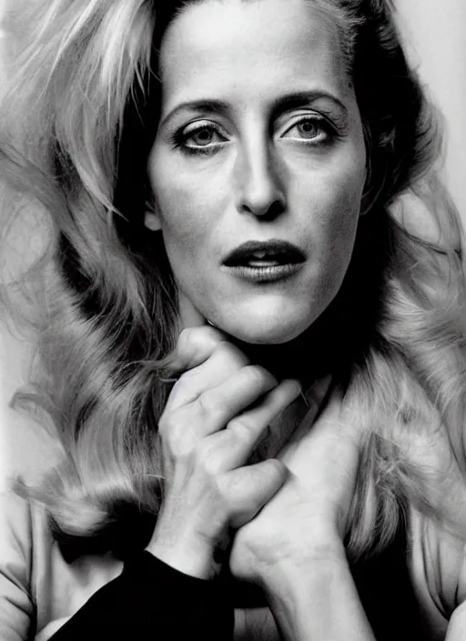 Prompt: a portrait of gillian anderson by mario testino, head shot, award winning, 1 9 8 0, 1 9 8 0 s punk rocker style, 1 9 8 0 hairstyle, sony a 7 r