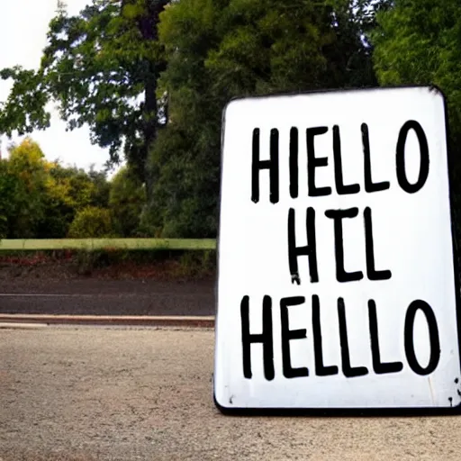 Image similar to A sign that reads 'Hello'.