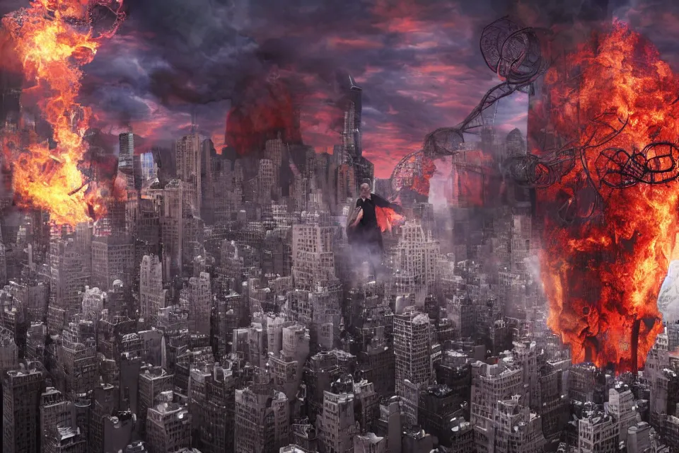 Prompt: giant Gordon Ramsay destroys New York, eldritch horror, 4k digital render