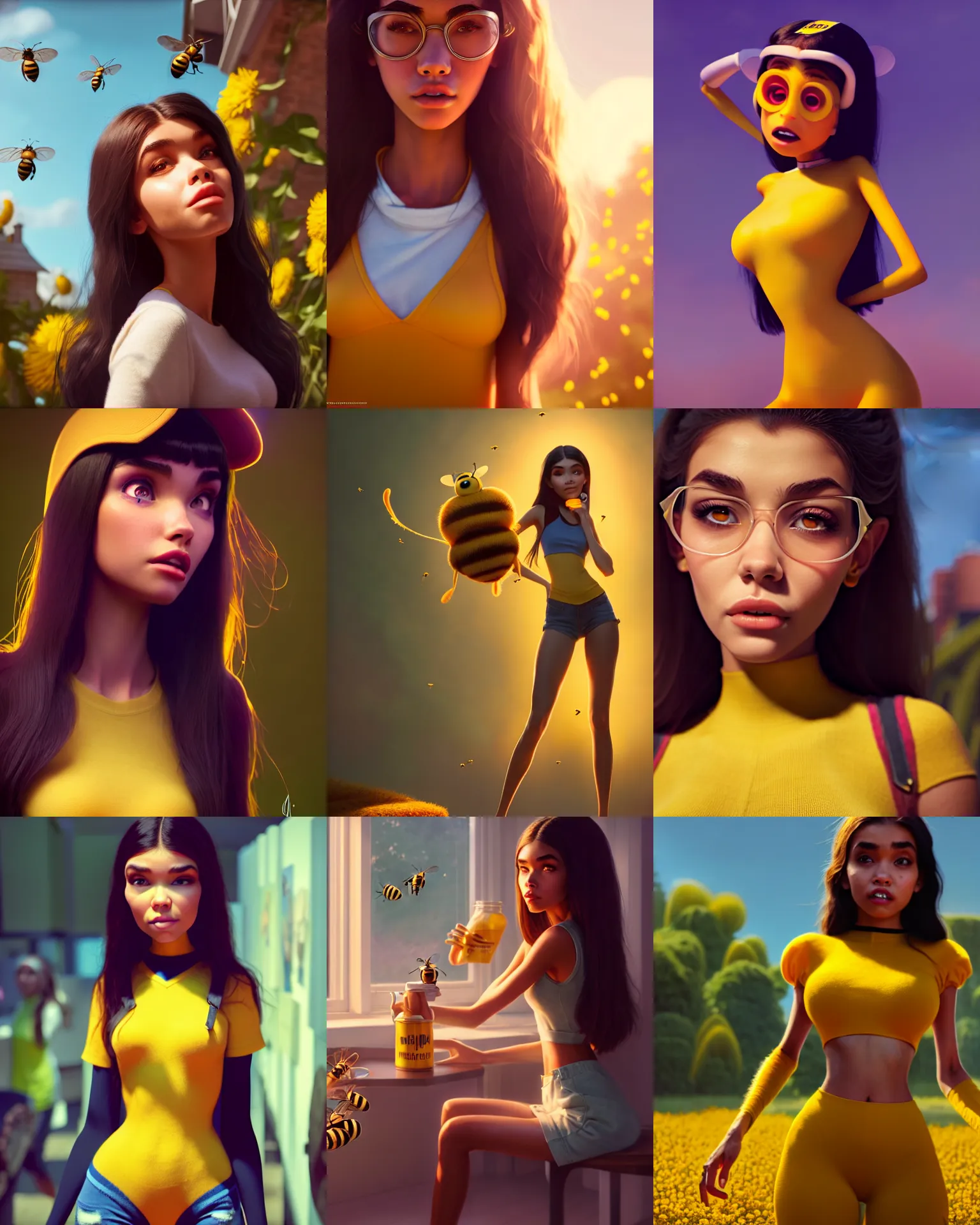 Prompt: a photo of madison beer : : college woman : : as honeybee woman by pixar : : by greg rutkowski, wlop, rossdraws, unreal engine, sweaty 4 k, hdr, : :