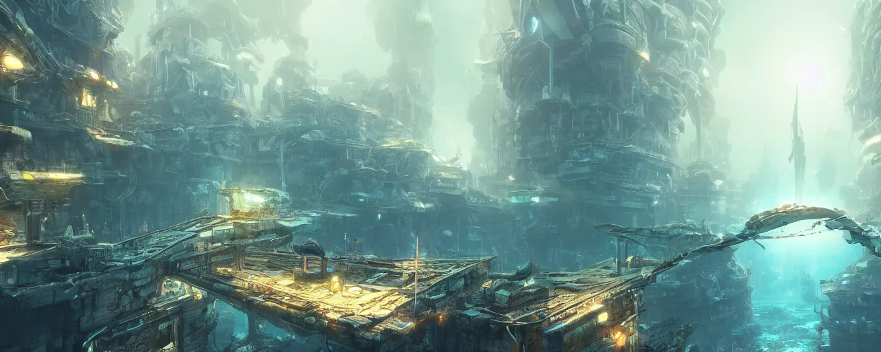 Image similar to underwater advanced city, 8 k uhd, unreal engine, octane render in the artstyle of finnian macmanus, john park and greg rutkowski