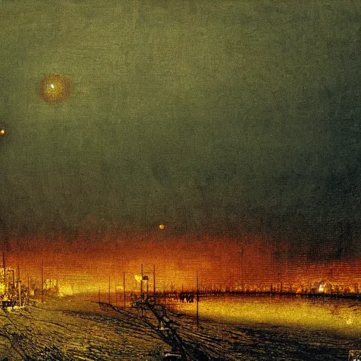 Prompt: a painting of nuclear apocalypse, by John Atkinson Grimshaw