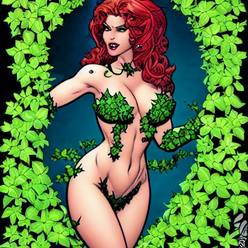 Image similar to Poison Ivy, comic portrait by J Scott Campbell, intricate details