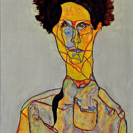 Image similar to a painting in the style of egon schiele.