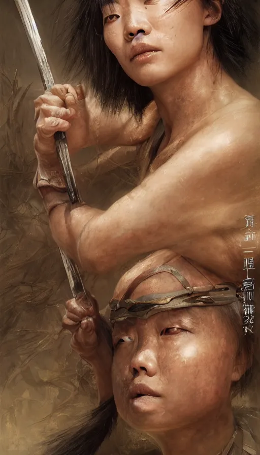 Image similar to epic masterpiece portrait crouching tiger, hidden dragon, sweaty skin, hyperrealistic, octane render, cinematic, beautiful face and flawless skin, perfect hands, 5 fingers, by Edgar Maxence and Ross Tran and Michael Whelan, Legends of Runeterra