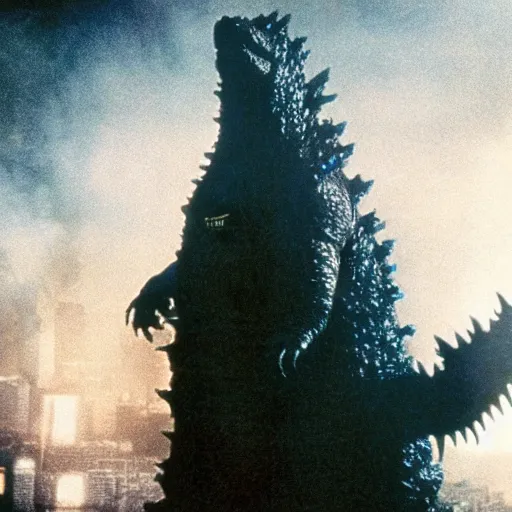 Prompt: a film still of godzilla in blade runner - n 9