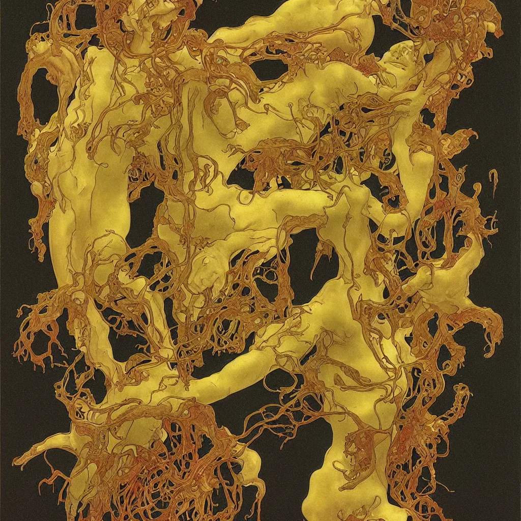 Prompt: grainy 2 0 mm film photograph of a grotesque nightmare fungus demon god. uhd, amazing depth, cinematic lighting, glossy wet levitating floating fungus god with arms outstretched. by thomas blackshear and alphonse mucha.