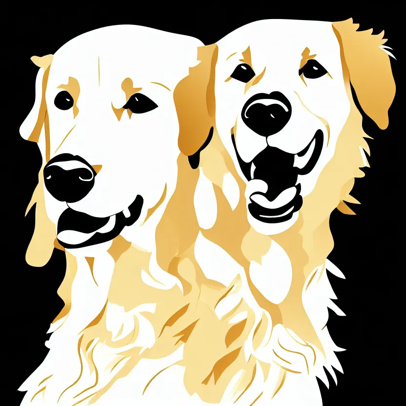 Image similar to full golden retriever portrait, white background, line art cartoon