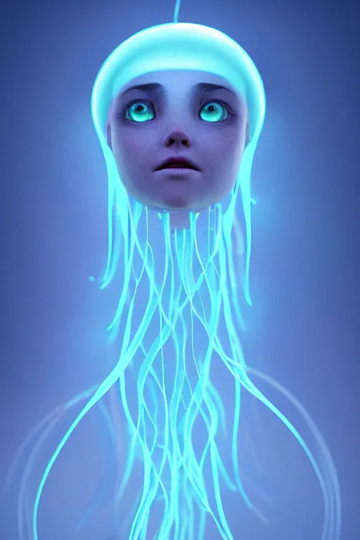 Prompt: Bioluminescent jellyfish, Her breath shot a haze of steam out into the frosty morning air concept, soft light, soft mood, realistic body features and face, illustration, painting oil on canvas by Elena Zhurikhina and Goro Fujita and Charlie Bowater, octane render trending on artstation, 4k, 8k, HD