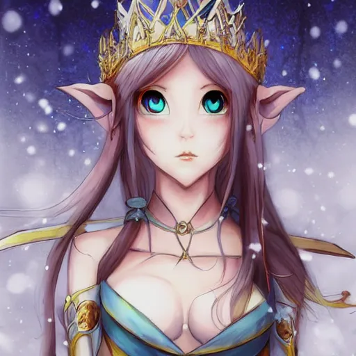 Image similar to portrait of the snow elf queen, anime fantasy illustration by tomoyuki yamasaki, kyoto studio, madhouse, ufotable, trending on artstation