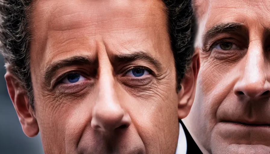 Image similar to hyper-realistic and anamorphic 2010s movie still close-up portrait of Nicolas Sarkozy, by Paolo Sorrentino, Leica SL2 50mm, beautiful color, high quality, high textured, detailed face