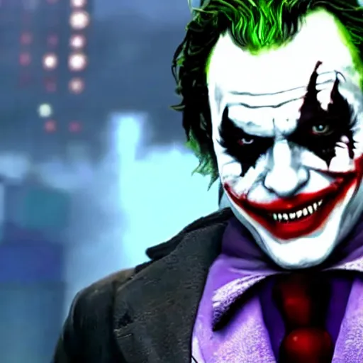 Image similar to heath ledger joker in tekken 7, gameplay, fighting, crazy,