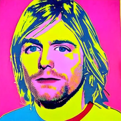 Image similar to kurt cobain pop art by andy warhol,