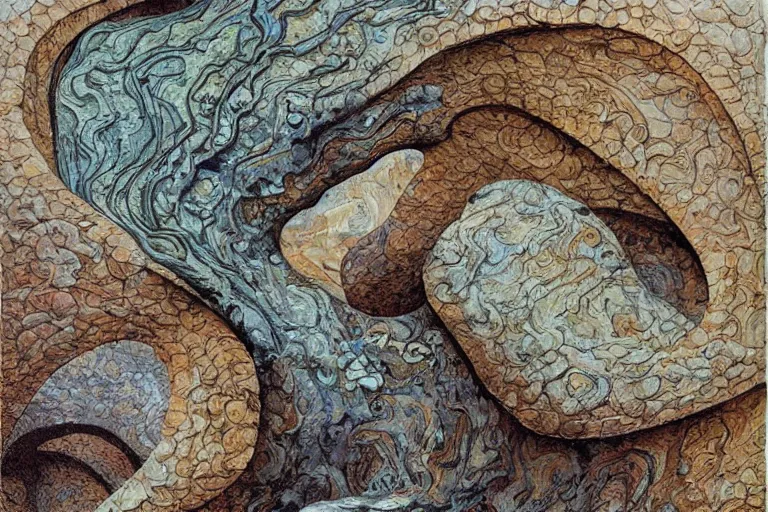 Prompt: abstract painting on stone moebius, roger dean, intricate, hyperdetailed