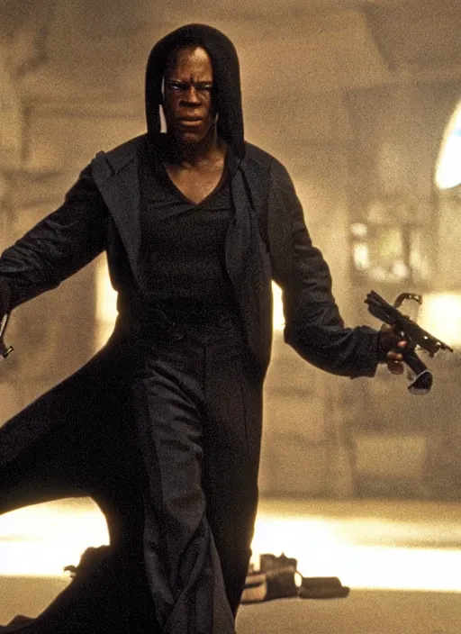 Image similar to film still of Danny Glover as Morpheus in The Matrix, 4k