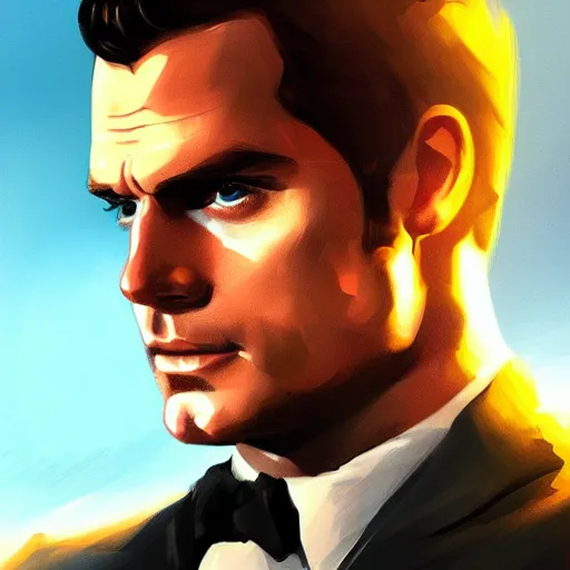 Image similar to henry cavill as james bond, portrait, highly detailed, digital painting, artstation, concept art, sharp focus, illustration, art