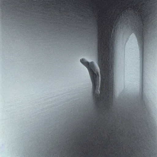 Prompt: Eerie commuter ghost. Zdzisaw Beksinski.