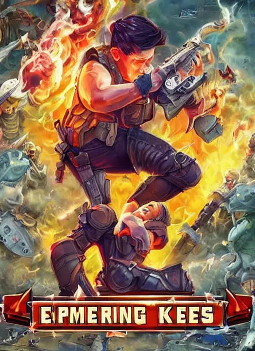 Prompt: exploding knees video game cover