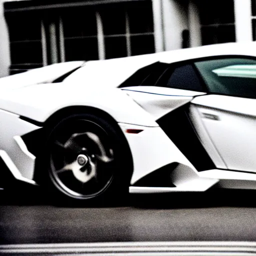 Image similar to black and white press photograph of a man in a suit pushing a lamborghini that is out of gas on a busy city street, sideview, detailed, natural light, mist, film grain, soft vignette, sigma 5 0 mm f / 1. 4 1 / 1 0 sec shutter, imax 7 0 mm footage