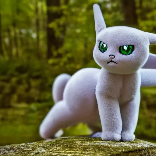 Prompt: national geographic photo of mew, pokemon in the wild, intricate, portrait, 8 k professional, uhd, hdr, award winning